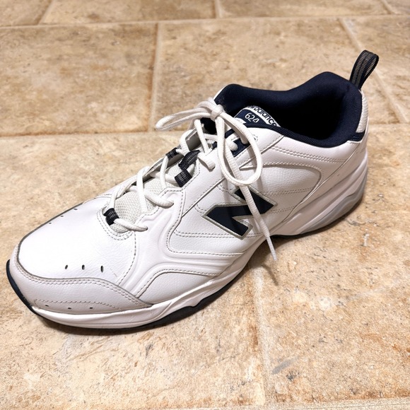 New‎ Balance 624 Mens White Navy Leather Training Shoes Size 16 D Mint Condition